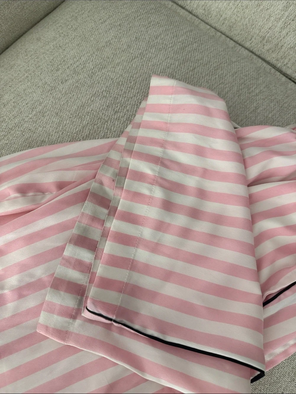 VICTORIA SECRET Striped Pink and White Satin Pajama Set with Black Trim - Picture 5 of 5